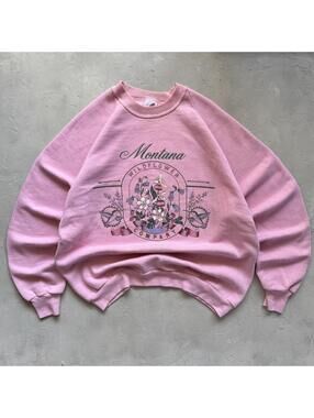 Vintage 1990s Pink Montana Wildflowers Cottagecore Crewneck Sweatshirt